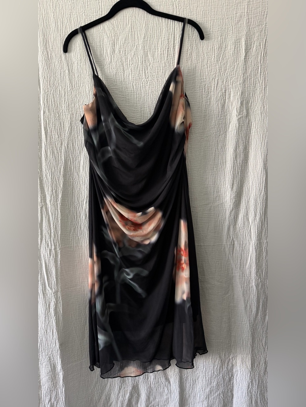 Persaya Black Floral Cowl Slip Dress with Blush Accents